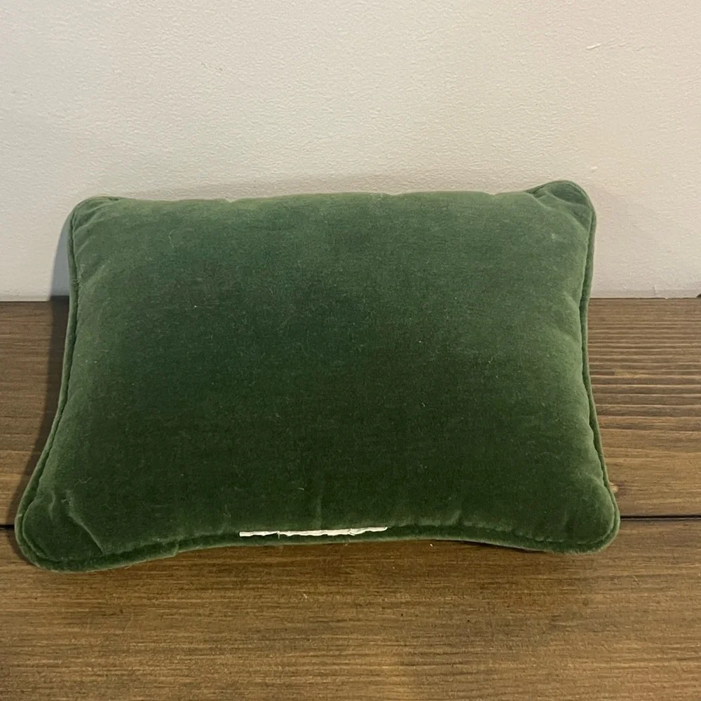 I believe in angels needle point vintage pillow green velour back